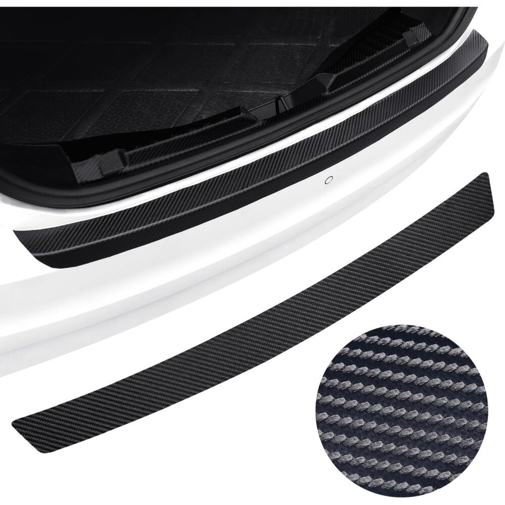 Rear Bumper Guard Protector - Carbon Fiber Texture Leather Anti-Scratch Strip fo